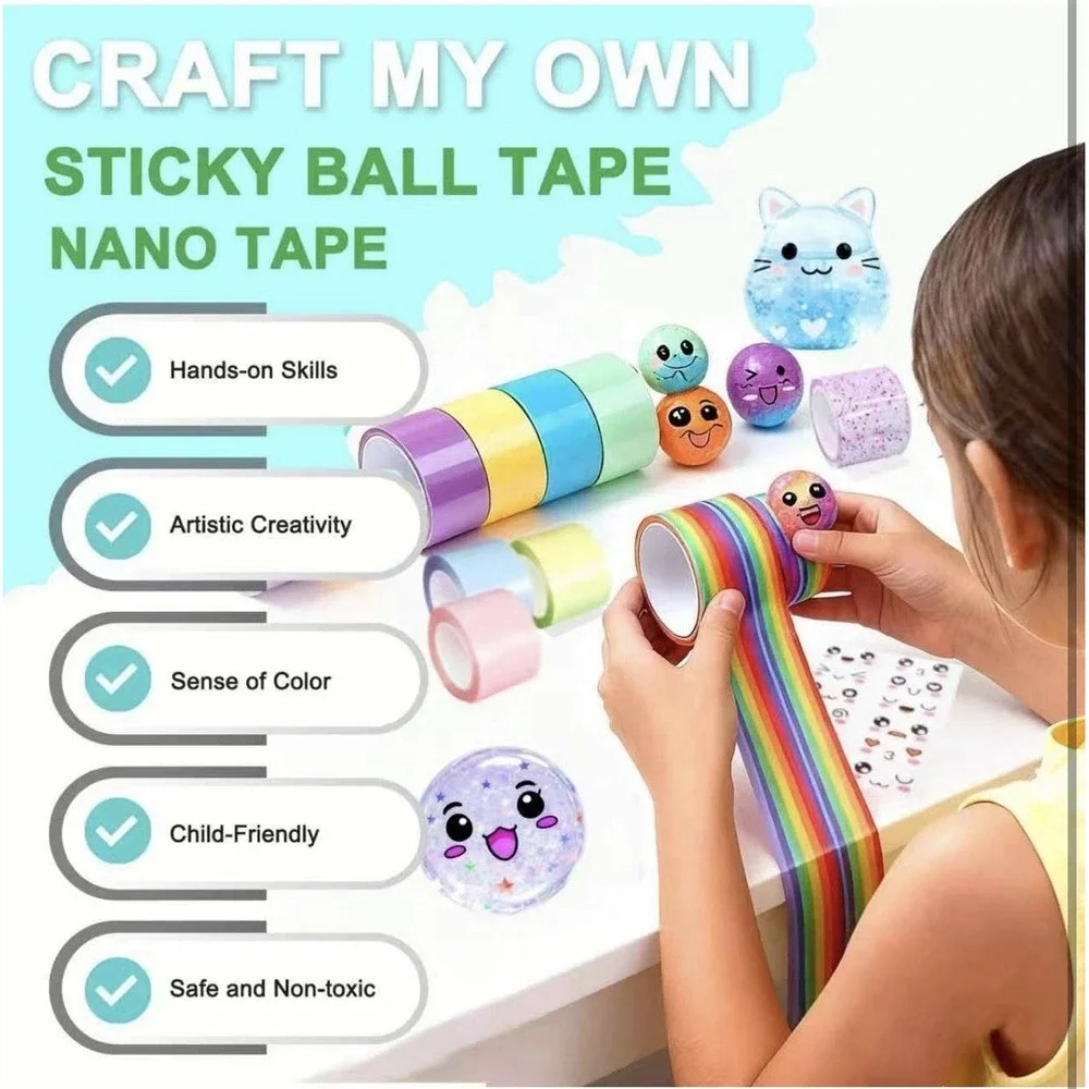 Nano Tape Bubble Kit for Kids, 4 Sticky Ball Tapes and 6 Nano Tapes, Squishy ...